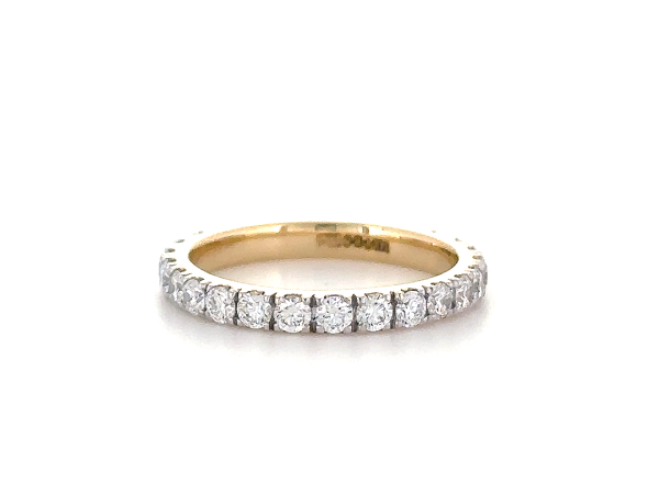Round cut diamond studded halfway eternity band