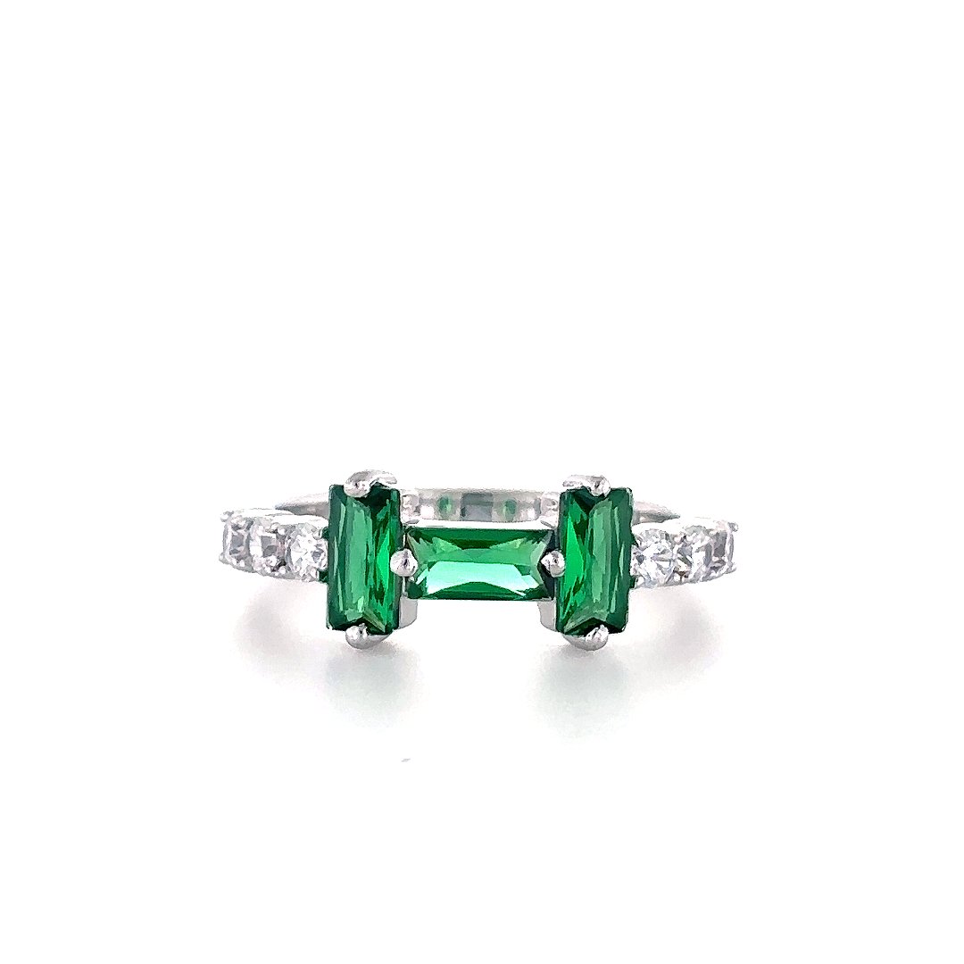 Stylish alphabet H of Emerald stones with studded band