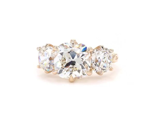 Old mine Cushion trio cluster ring