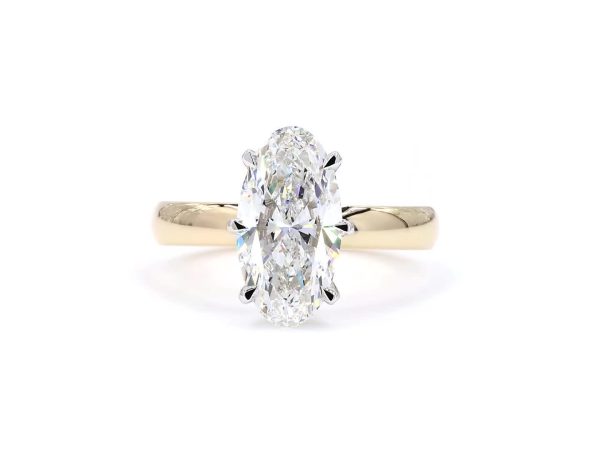Fancy Moval cut diamond solitaire ring in two tone