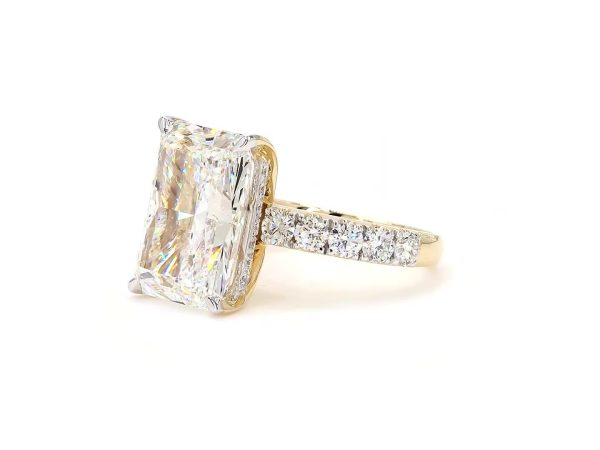 Exquisite radiant ring with hidden halo and diamond studded band