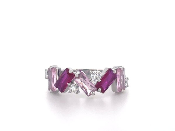 Pink baguette crisscross designed ring