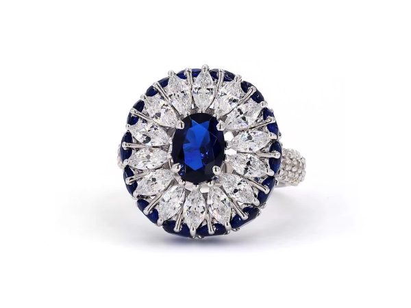 Blue oval flower designed ring
