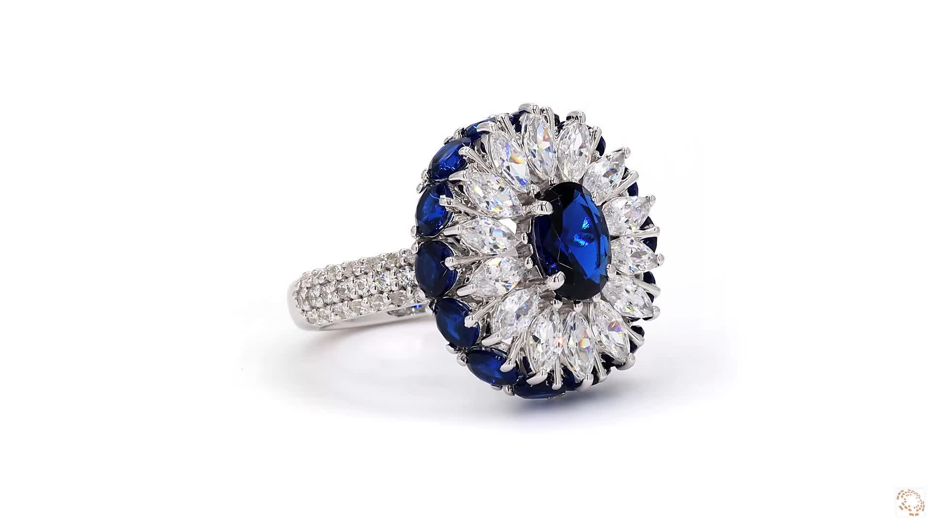 Blue oval flower designed ring - Image 2