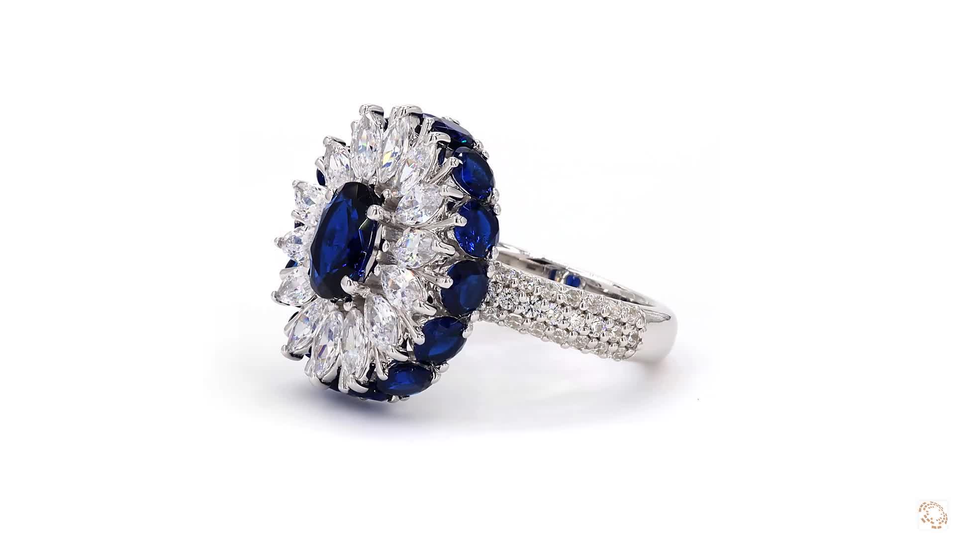 Blue oval flower designed ring - Image 3