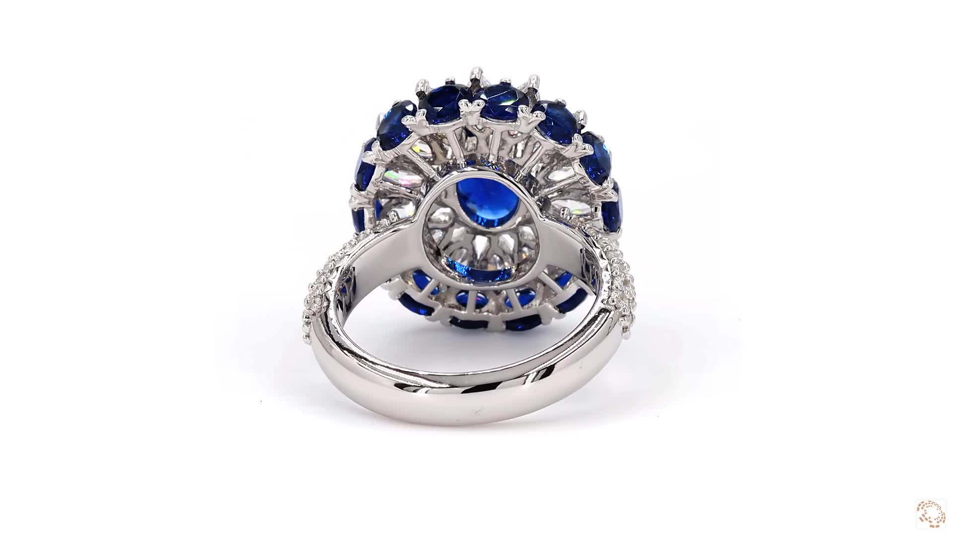 Blue oval flower designed ring - Image 4