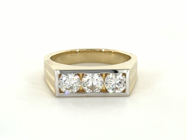 Round cut diamond trio cluster men's ring