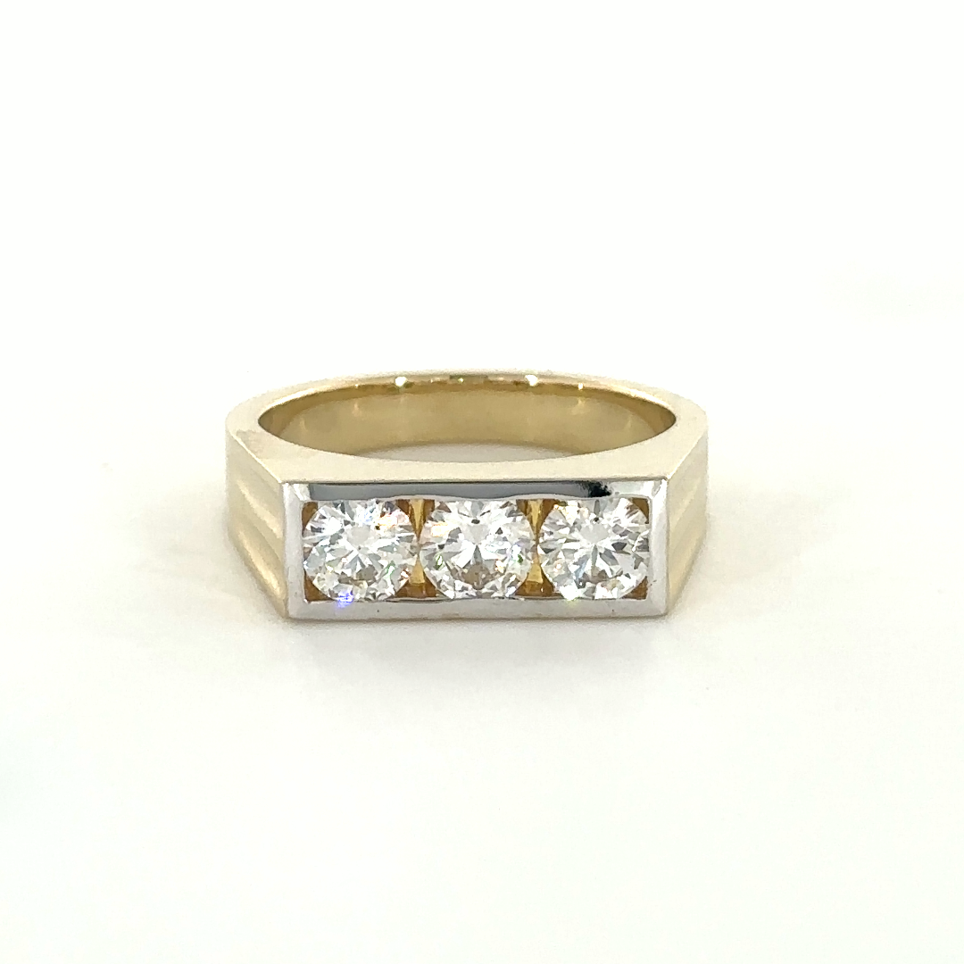Round cut diamond trio cluster men's ring