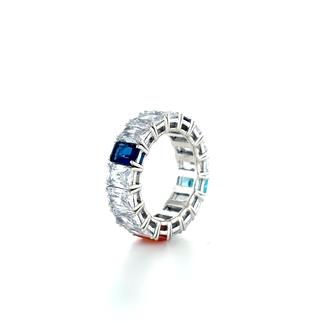 Ashoka shaped Multi coloured gems silver ring - Image 3