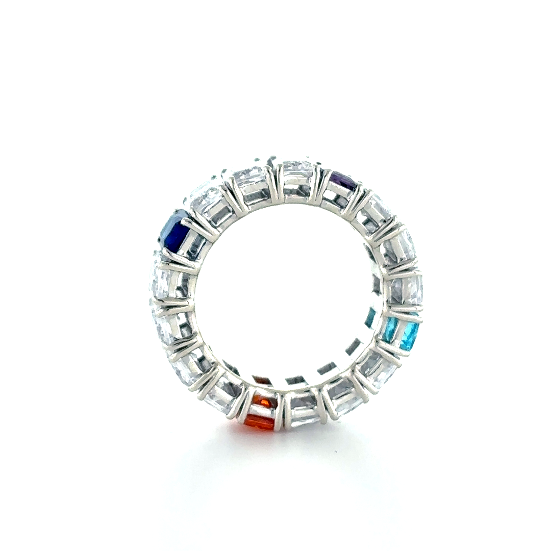 Ashoka shaped Multi coloured gems silver ring - Image 2